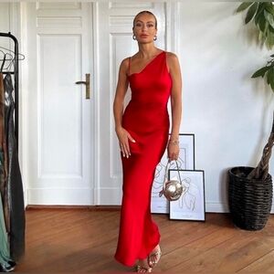 Zara Vibrant Red One-Shoulder Dress